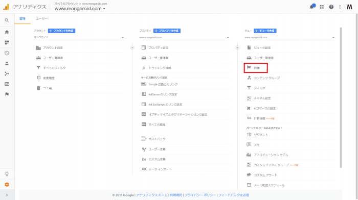 Googleアナリティクス管理画面